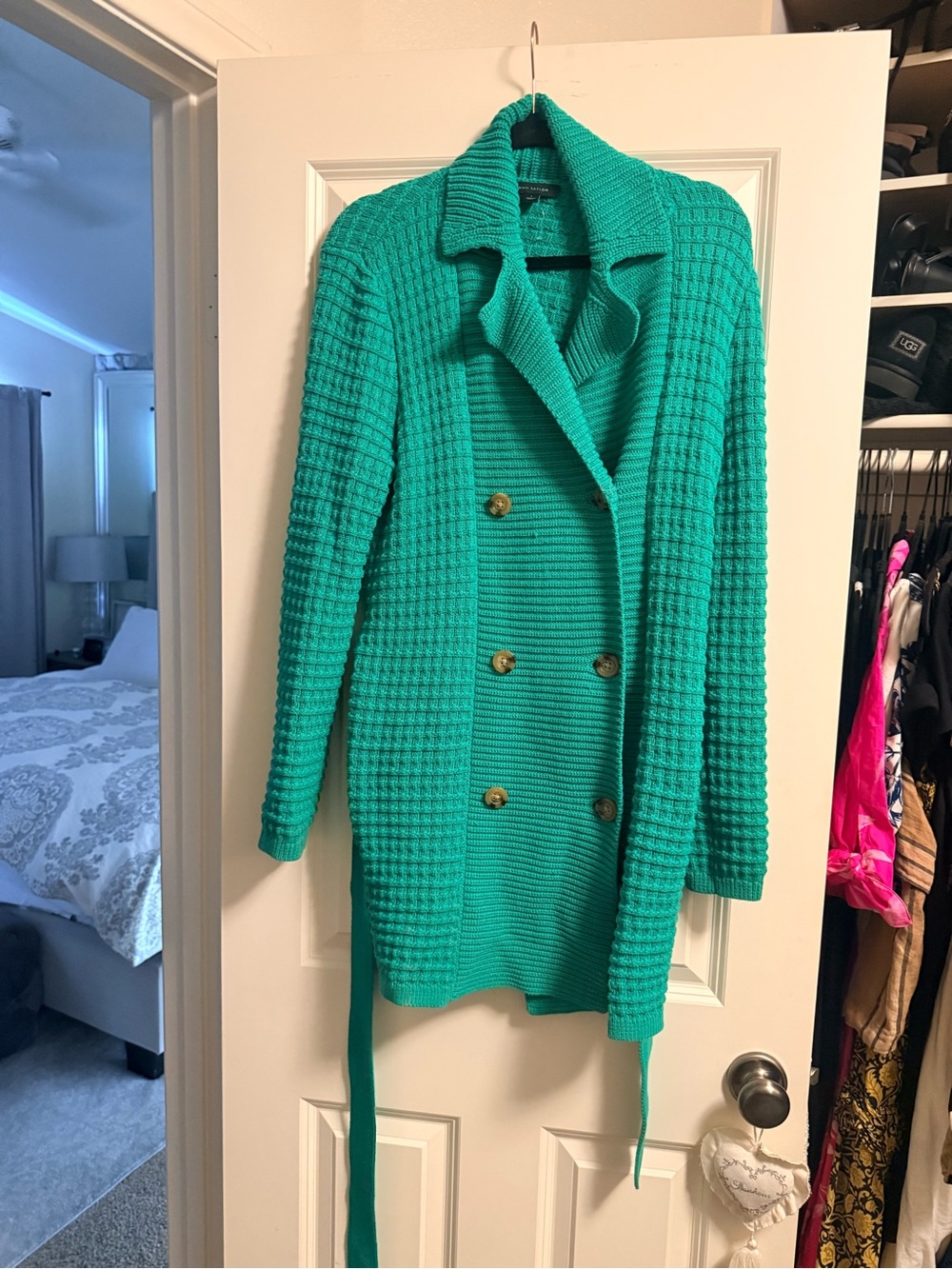 Ann Taylor green Double-Breasted Knit Cardigan